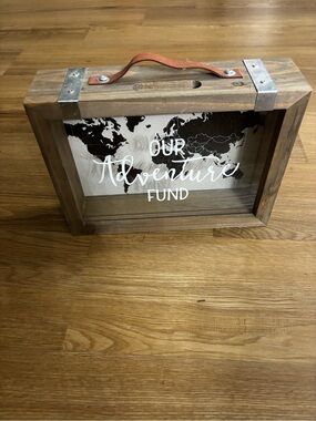 Our Adventure Fund Wood and Glass Money Box - Brown